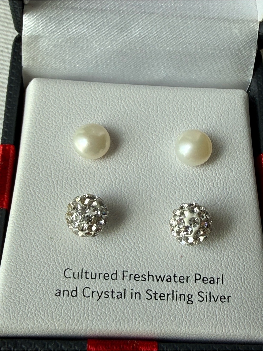 Cultured Freshwater Pearl and Crystal Sterling Silver Stud Earring Set - White